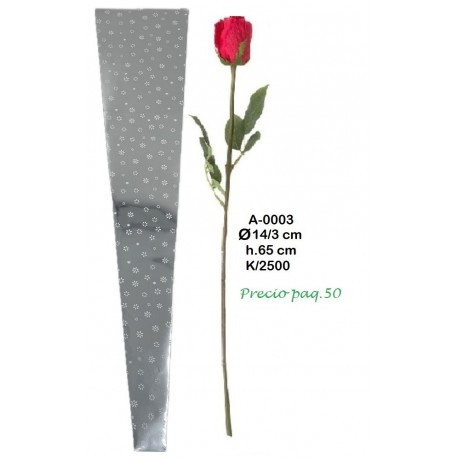 Cono para flor plata con flores blancas Ø14/3x↕65 cm